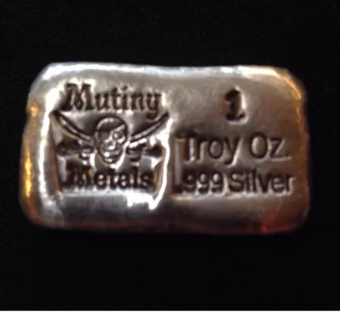 Mutiny Metals 1 Ounce Hand Poured .999 Fine Silver Bar